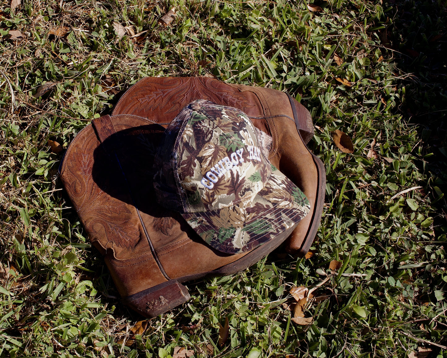 Camo Cowboy Hat Trucker Hat