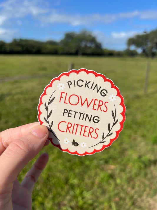 Picking Flowers Petting Critters Sticker