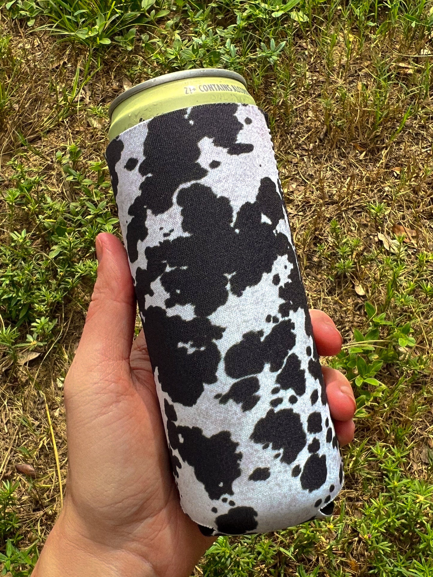 Saddle Up Black Cow Print Tall koozie